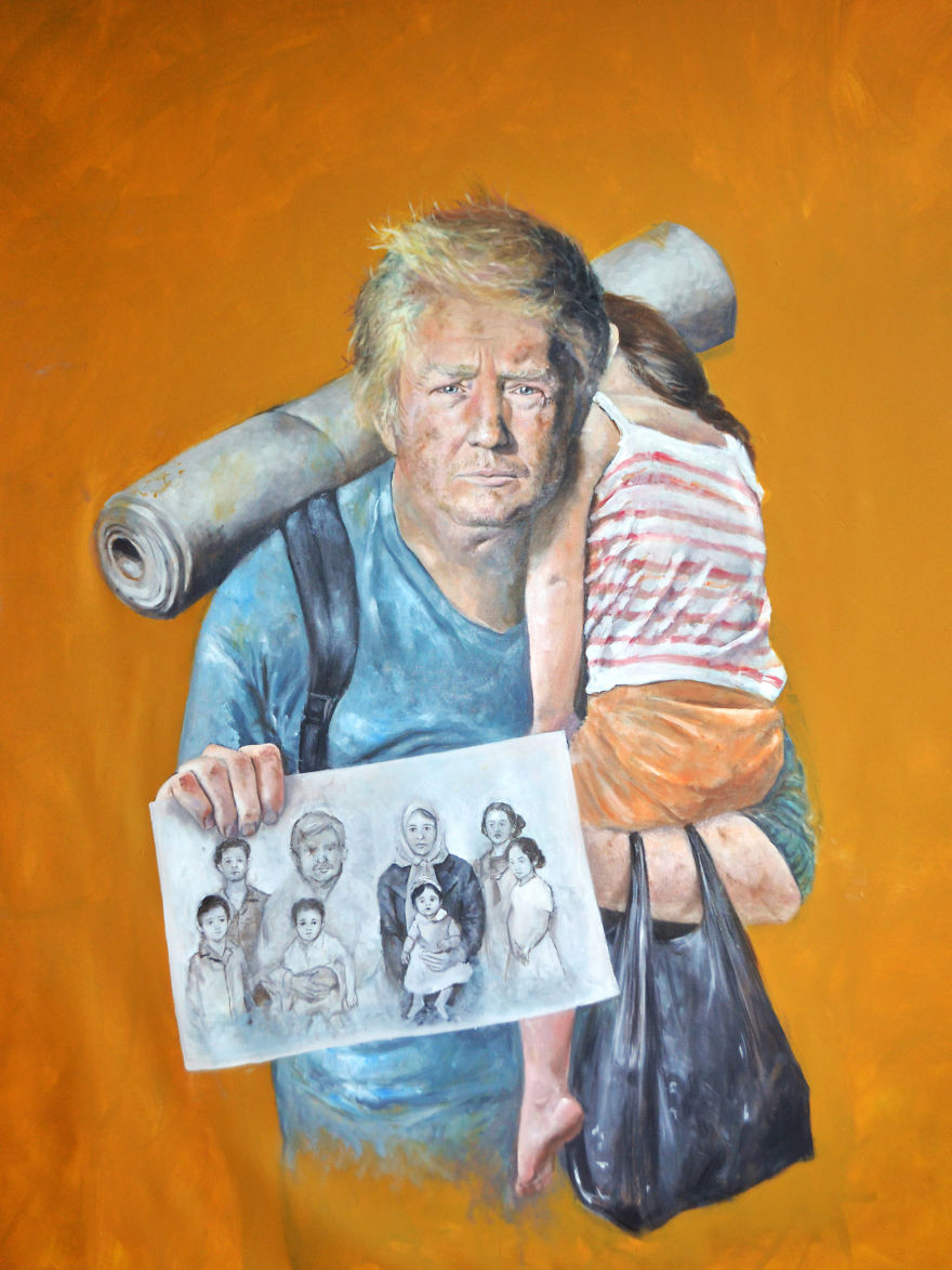«Уязвимость»: сирийский художник изобразил мировых лидеров в образе беженцев 1