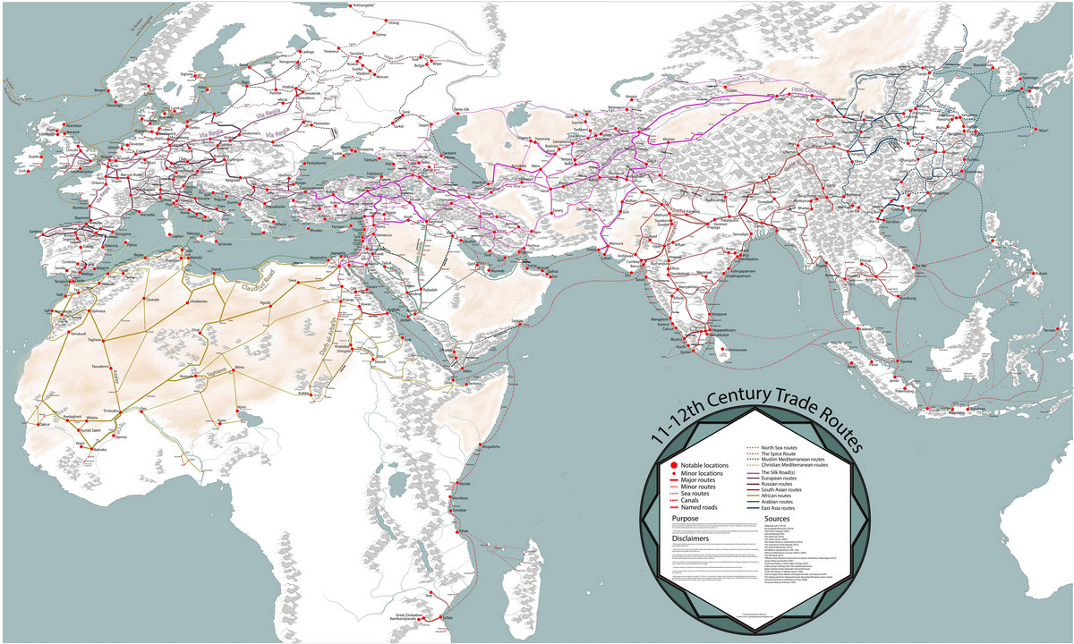 Детализированная карта торговых путей времён Высокого Средневековья 1